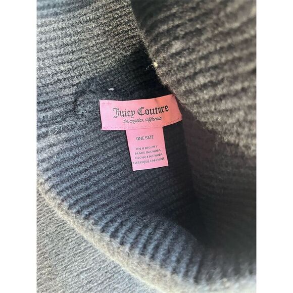 🆕 Juicy Couture Women's Black Beanie & Scarf Set Rhinestone Heart Winter - Picture 5 of 5